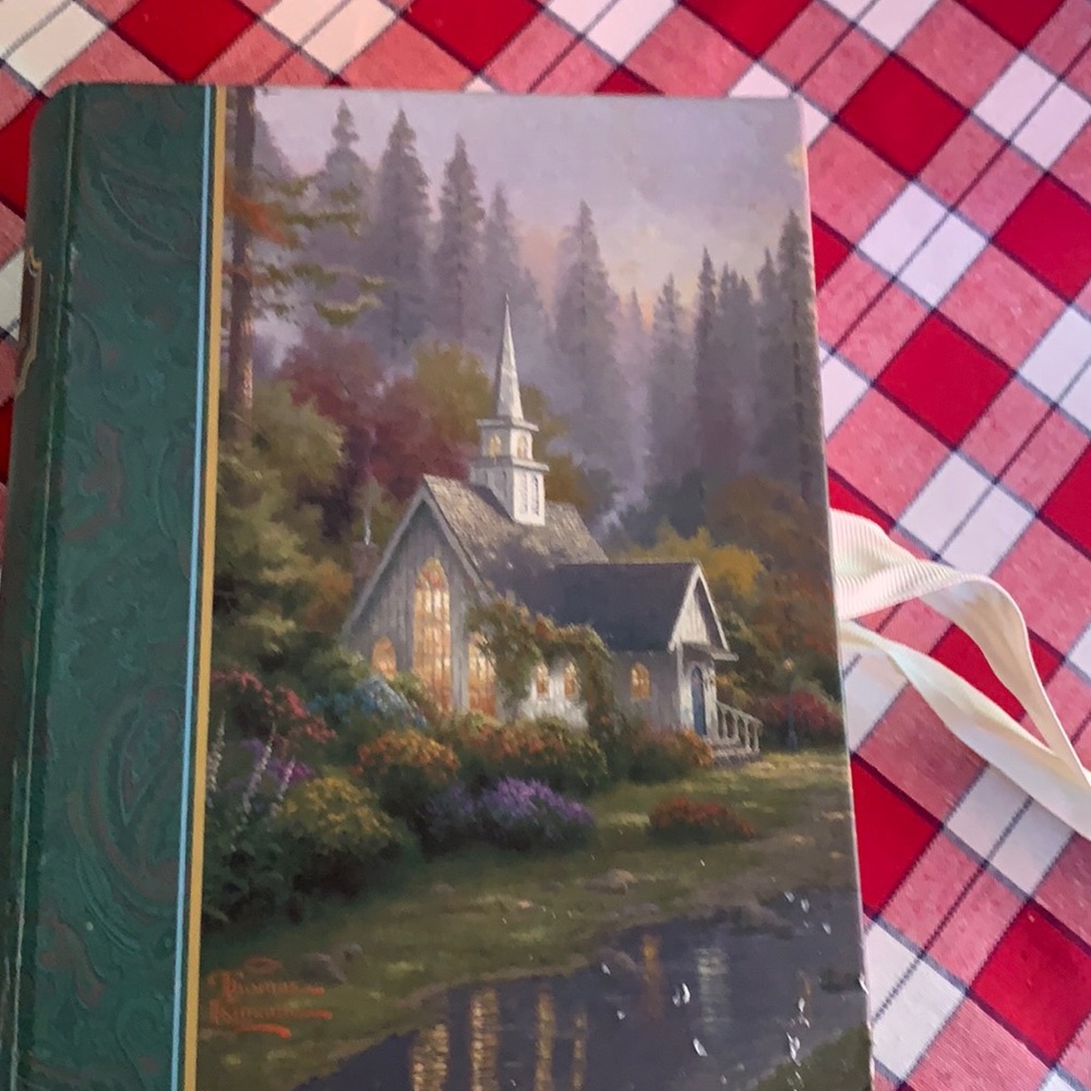 Thomas Kincade hallmark note cards in empty  hiding shelf book